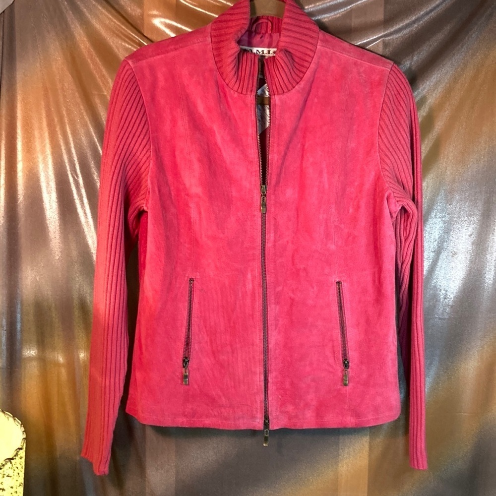 Vintage 1990’s AMI leather sweater jacket bubblegum pink. 208 size M
